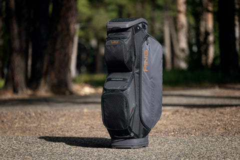 PING Traverse 244 Carbon/Iron/Copper cart golf bag outdoors