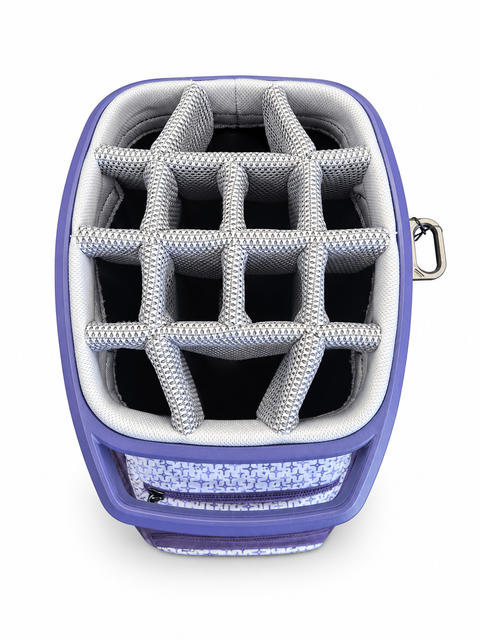 PING Traverse 244 cart golf bag in Galactic Lilac, top view showing 14-way divider on a white background