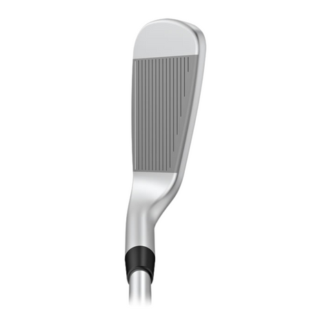 Ping ChipR LE iron, address view. The clubface is shown with a wide sole and precision grooves, designed for enhanced control and accuracy during shots. The sleek, metallic finish highlights the premium construction.