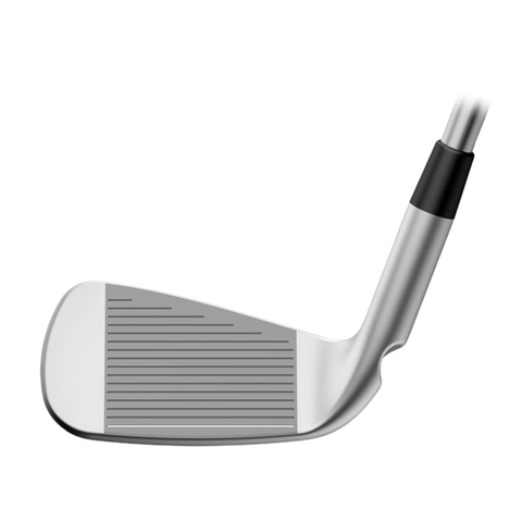 Ping ChipR LE iron, face view. The image showcases the club's grooved face designed for precise ball control and enhanced spin. The sleek, metallic finish highlights the club's modern, performance-oriented design.