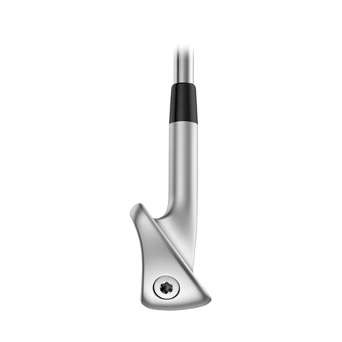 Ping ChipR LE iron, toe view. The image highlights the rounded toe design, featuring a visible screw for added weight distribution and stability. The sleek, metallic finish enhances the club's premium aesthetic.