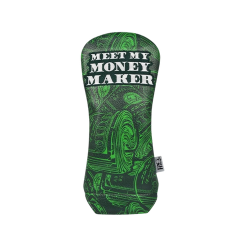 Protect your driver in style with the PRG Originals 2025 Money Maker Driver Headcover by PRG, featuring a green dollar bill pattern and bold MEET MY MONEY MAKER print—ideal for golf enthusiasts seeking unique club protection.