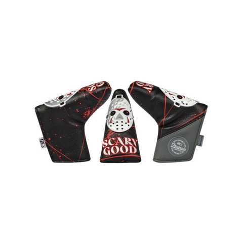 The PRG Originals 2025 Scary Good Blade Putter Headcover by PRG features a black design with a white hockey mask graphic, red splatters, and SCARY GOOD! text for horror movie-inspired protection.