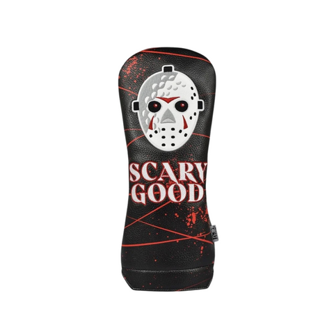 The PRG Originals 2025 Scary Good Driver Headcover by PRG is a black leatherette cover with a white hockey mask, red eyes, blood splatter, and SCARY GOOD in bold red and white letters for a striking, menacing look.