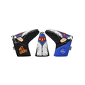 The PRG Originals 2025 Super Dad Blade Putter Headcover by PRG features premium leatherette, a shirt design revealing a DAD Superman-style logo, #1 DAD text on the left, and a blue-and-white World’s Okayest Golfer badge on the right.