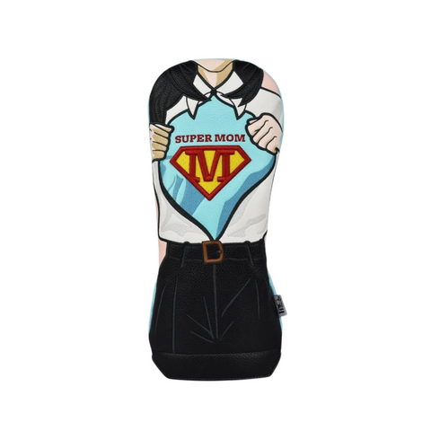 The PRG Originals 2025 Super Mom Driver Headcover features premium leatherette, a superhero design with an embroidered Super Mom and red M emblem on blue. Add this standout PRG headcover to your collection!.