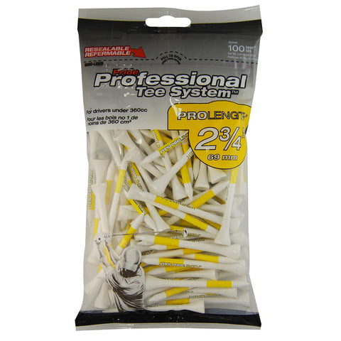 Pride Professional white and yellow wooden golf tees in a bag of 100 tees 