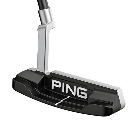 Side view of Ping Anser Left Hand Putter, highlighting the black clubface with PING logo and silver neck design.