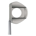 Top view, Fetch 2024 Ping putter, silver finish, circular cutout, black alignment lines, silver shaft.