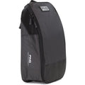 The Ecco Ping Shoe Bag is black with a zippered main compartment, side mesh pocket for ventilation, top handle, and features the Ping logo on a patch near the top and vertically printed near the bottom side.