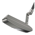 Side angled view, Anser 2 2024 Ping putter, silver milled face, PING logo on neck, black shaft.