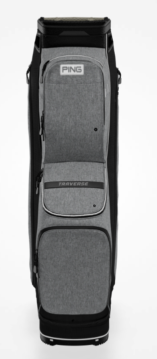 Heather grey ping traverse showing the front pockets