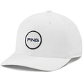 White Ping Patch Cap with a curved brim and a round white patch featuring the black Ping logo centered on the front.