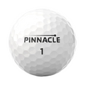 A close-up of Pinnacle Soft White Golf Balls, showcasing their dimpled texture, the PINNACLE logo, and the number 1 in black—emphasizing this Pinnacle product’s reputation for a soft feel.