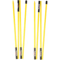 Six yellow Pride Collapsible Alignment Sticks with black caps and stripes stand upright against a white background—ideal golf training aids for improving swing path.