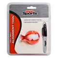 The Pride Sports Golf Ball Alignment Tool by Pride includes an orange alignment tool, a mini black marker, and helps mark both sides of your ball for better putting accuracy and reliable alignment on the green.