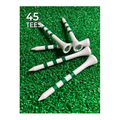 Four PrideSports Special Edition Wood Golf Tees by Pride, featuring green stripes and shamrock designs, are fanned out on green turf. The text 45 TEES is displayed in the top left corner.
