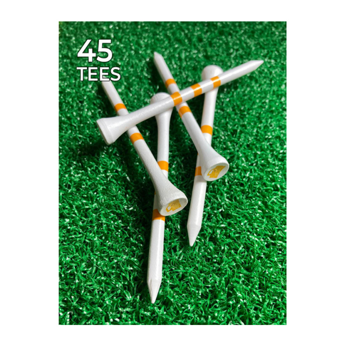 A set of PrideSports Special Edition Wood Golf Tees by Pride stands on the grass, ready for your next round.