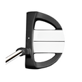 A top-down view of a Prosimmon Magician MK4 putter from the Prosimmon Magician MK4 Mens Golf Package Set, featuring a black and white finish with a metallic shaft, shown on a white background.