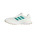 The S2G 24 Womens Golf Shoes by golf360nz feature an off white low-top design with pure teal accents and a beige sole—versatile, spikeless sneakers that combine sporty style with comfort for the course.