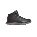 Adidas S2G RAIN.RDY black golf shoes, side view. Waterproof, high-top design with black leather and synthetic upper. Features grey textured sole for added grip.