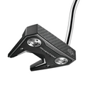 A close-up of the Scotty Cameron 2025 Limited Edition Phantom Black 7 Putter shows its modern V-shaped black clubhead, dual-milled face, metallic accents, and visible Scotty Cameron branding on the head.