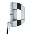 A top-down view of the Scotty Cameron 2025 Studio Style Fastback 1.5 Putter by Scotty Cameron, featuring a milled stainless steel face, silver and black mid-mallet design, metallic shaft, and angular clubhead.