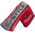 Protect your Scotty Cameron 2025 Studio Style Squareback Putter with this red and gray headcover featuring bold “Studio Style” script, “Scotty Cameron Design,” and a crown logo on the side.