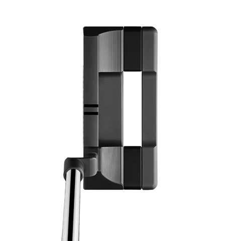 Top view of the Scotty Cameron 2025 Studio Xperimental Squareback 2 Putter | Limited Edition, a modern black High-MOI putter with a rectangular hollow center and metallic shaft, shown on a white background.
