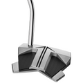 A close-up of the Scotty Cameron Long Design Phantom 11 Putter highlights its modern high-MOI mallet shape, silver metallic finish, black textured accents, and bold black arrow alignment lines on top.
