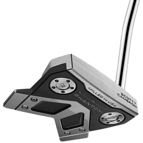 A close-up of the Scotty Cameron Long Design Phantom 11 Putter (Left Handed), showcasing its high-MOI mallet shape, silver and black milled design, visible screws, and Scotty Cameron branding on the head.