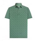 Sporte Leisure Frontnine Men's Golf Polo in Green - golf cart and pin flag print detail