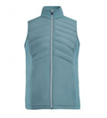 Light blue padded golf vest with full front zipper and quilted upper panel design, shown from the front.