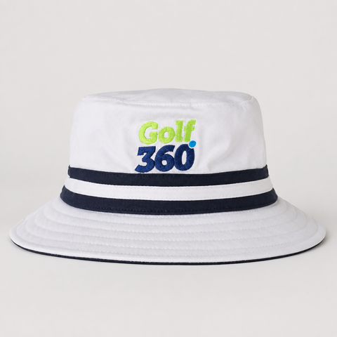 White and French navy Sporte Leisure Stripe Band Golf 360 Bucket Hat