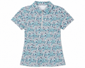 Sporte Leisure women's butterfly print zip golf polo in navy, aqua and pink, front view