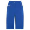 The Sporte Leisure Women's Core Short by Sporte Leisure features a bright blue color, front zipper and button closure, plus two diagonal zippered pockets with round pulls