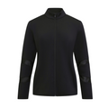 The Sporte Leisure Women’s Jasmine Nights Jacket is a black, long-sleeve zip-up with a high collar and mesh sleeve panels, shown on a plain white background.