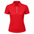 Sporte Leisure women's red short-sleeve zip golf polo with tonal geometric print, front view
