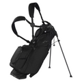The Sun Mountain E-3.5 Carry Bag 2025 in black features multiple zippered pockets, padded shoulder straps, and two support legs—ideal as a lightweight golf bag for easy carrying, shown angled on a white background.
