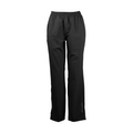 The Sun Mountain Men’s Monsoon Pant is a pair of black, straight-leg rain pants with an elastic waistband and side pockets, shown against a white background.