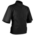 The Sun Mountain Mens Monsoon Short Sleeve Pullover in black features a high collar and half-zip front for lightweight comfort and style, shown on a plain white background.
