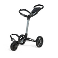 Sun Mountain Ridgeline 3 Wheels Golf Trundler, silver, extended and ready to use, front angle view.