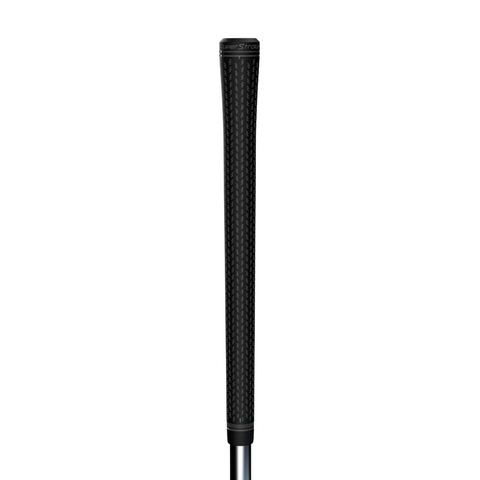 A close-up of the Superstroke Crossline 2.0 Club Grip in black, featuring a textured all-weather pattern and shown vertically against a white background.
