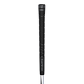 The SuperStroke REVL Comfort Club Grip in black features a textured, spiral design for an ultra-soft, shock-absorbing feel, shown vertically on the shaft against a white background.