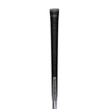 Close-up of a black REVL Element Club Grip by SuperStroke, featuring a tacky, textured pattern, displayed vertically on a silver club shaft against a white background.