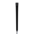 A close-up of the black Superstroke REVL Player Club Grip highlights its textured surface and branding, with part of the silver club shaft visible below.