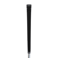 A close-up of the REVL Player Club Grip by Superstroke shows its black, textured, all-weather design displayed vertically on a white background, with subtle gray branding at the top.
