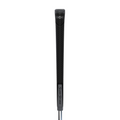 Close-up view of a black SuperStroke REVL Player Club Grip featuring a textured surface, visible SuperStroke branding on the top and side, and a metallic shaft extending below.