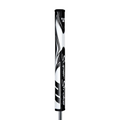 The Superstroke Zenergy Flatso 1.0 Putter Grip in white and black features bold diagonal graphics, Superstrokes signature grip design, and the brand name printed vertically for improved putter stability.