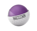 The Titleist 2024 AVX Golf Balls in white feature a dimpled cover partially cut to reveal a smooth purple core, with AVX and three black lines printed on the surface—highlighting the signature Titleist design.